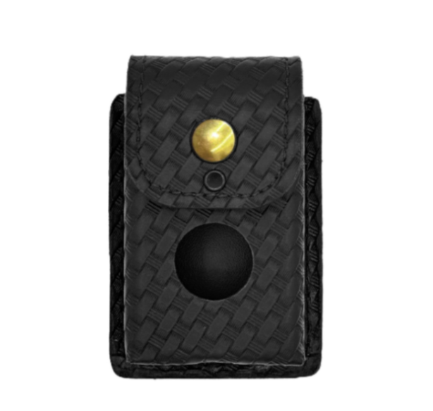 Alarm Holder LEOTAC™ for police and security officers, Basketweave finish with brass snap. Lightweight.