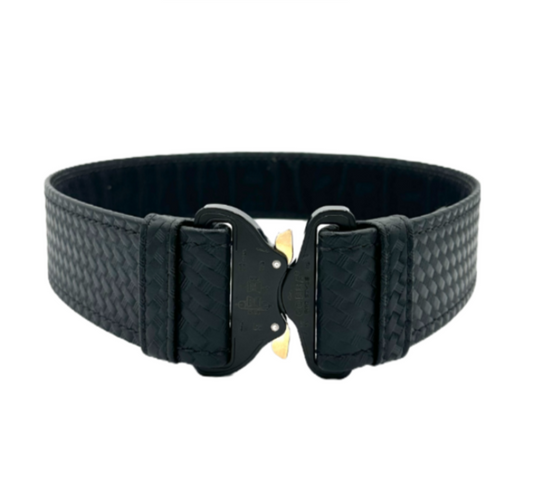 2.25 Inch Reinforced Duty Belt with Triple Lock Buckle LEOTAC™ for police and security officers and law enforcement, Basketweave Finish. Lightweight.