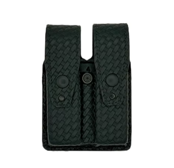 Double Magazine Pouch LEOTAC™ for police and security officers, Basketweave finish with black snap. Lightweight.