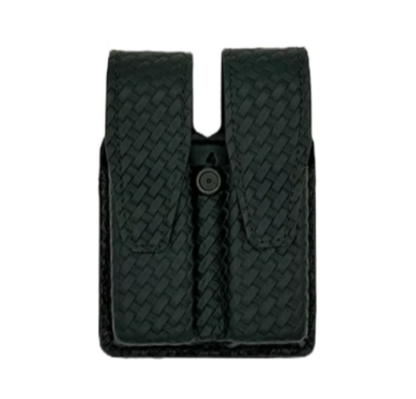Double Magazine Pouch LEOTAC™ for police and security officers, Basketweave finish with hidden or velcro snap. Lightweight.