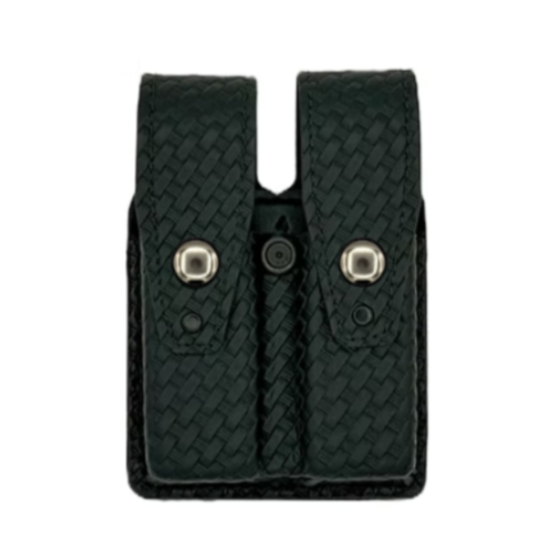 Double Magazine Pouch LEOTAC™ for police and security officers, Basketweave finish with nickel snap. Lightweight.