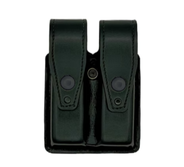 Double Magazine Pouch LEOTAC™ for police and security officers, plain finish with black snap. Lightweight.