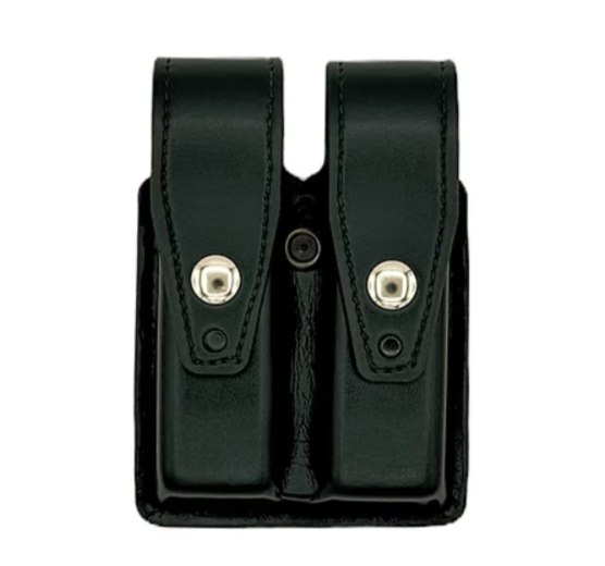 Double Magazine Pouch LEOTAC™ for police and security officers, plain finish with nickel snap. Lightweight.
