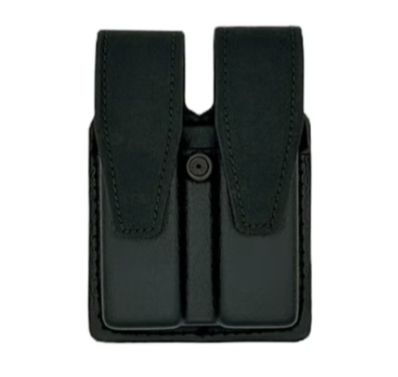 Double Magazine Pouch LEOTAC™ for police and security officers, plain finish with hidden snap. Lightweight.