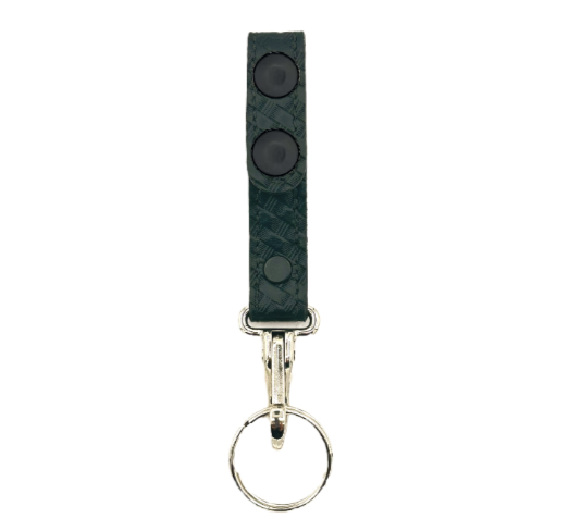 Key Strap Holder LEOTAC™ for police and security officers, Basketweave finish with black snap and Nickel ring. Lightweight.