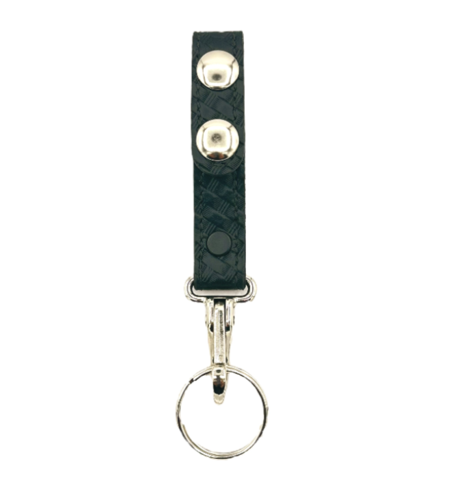 Key Strap Holder LEOTAC™ for police and security officers, Basketweave finish with Nickel snap and Nickel ring. Lightweight.