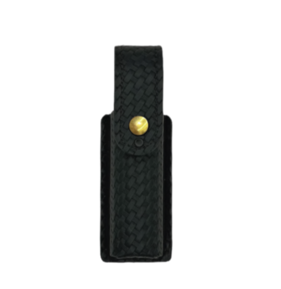 MK4 OC, Pepper Spray, Teargas Holder LEOTAC™ for police and security officers, Basketweave finish with brass snap. Lightweight.