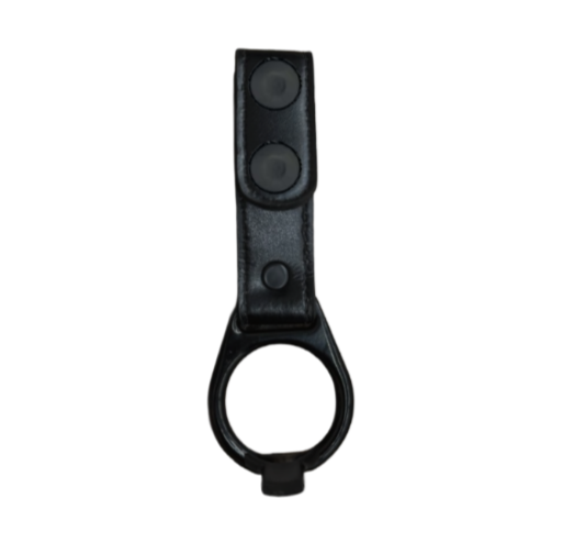 Side Handle Baton Holder with Wide Tooth Ring LEOTAC™ for police and security officers, plain finish with black snap. Lightweight.