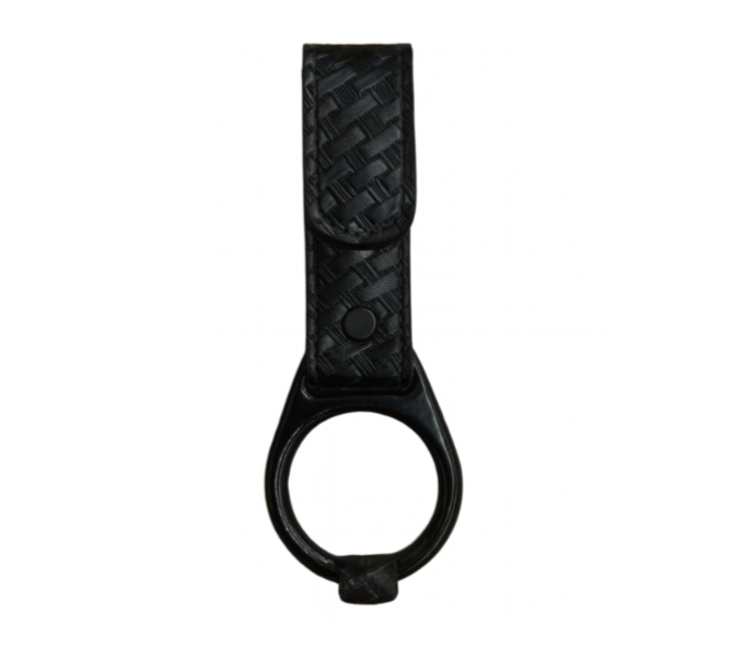 Side Handle Baton Holder with Wide Tooth Ring LEOTAC™ for police and security officers, basketweave finish with hidden snap. Lightweight.