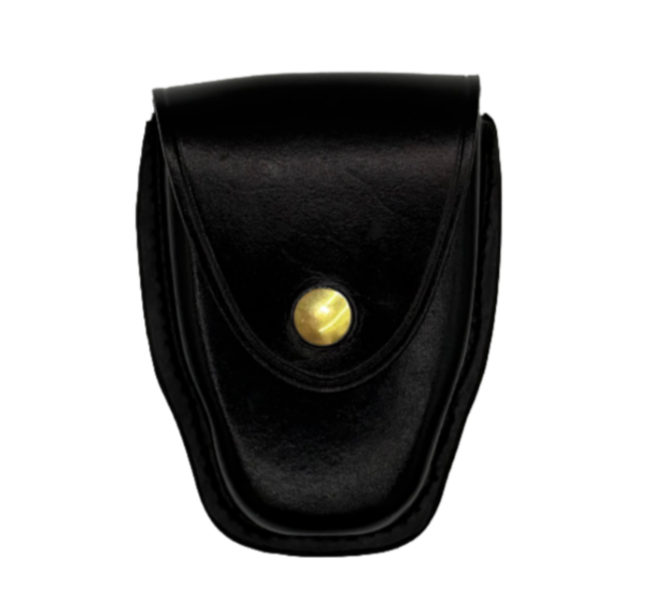 Single Chained Handcuff Case LEOTAC™ for police and security officers and law enforcement, plain finish with brass snap. Lightweight.