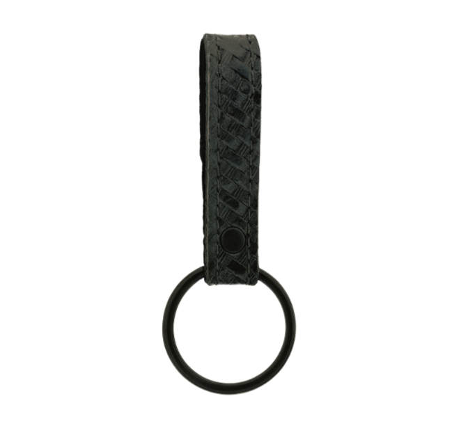 Straight Slide On Baton Ring Holder LEOTAC™ for police, law enforcement and security officers, Basketweave finish black ring. Lightweight.