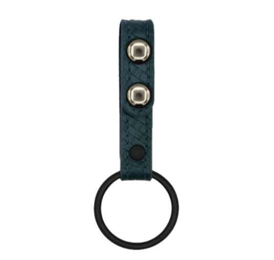 Straight Baton Ring Holder LEOTAC™ for police, law enforcement and security officers, Basketweave finish with nickel snap and black ring. Lightweight.