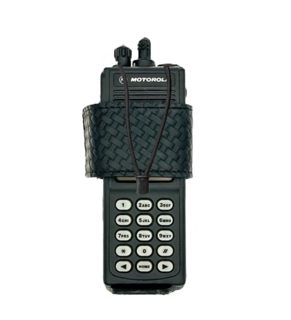 Universal Radio Holder LEOTAC™ for police and security officers, Basketweave finish with Adjustable Side and Optional Retention Strap - Long Back 7 Inches snap. Lightweight.

