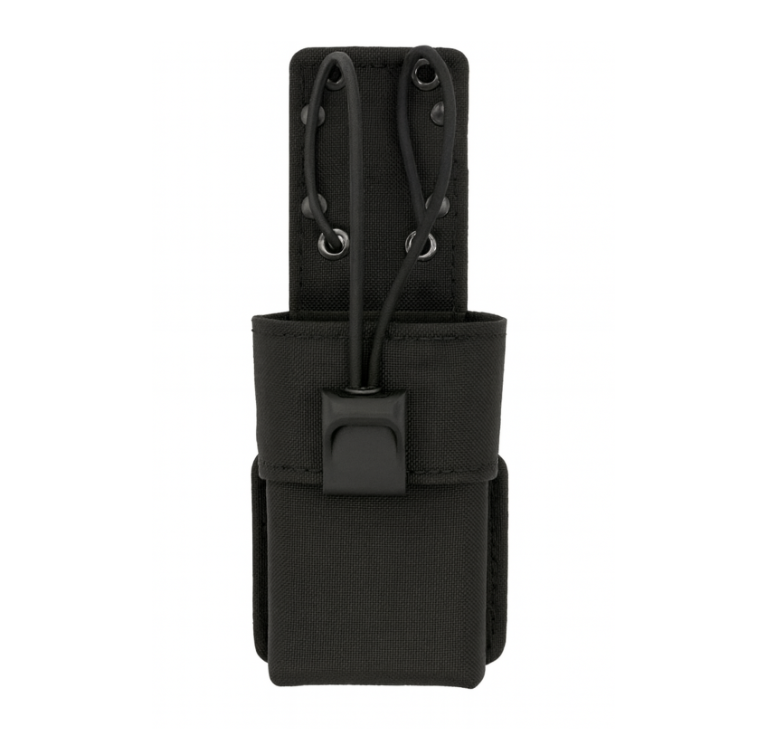 Universal Swivel Radio Holder LEOTAC™ for police and security officers, nylon finish with bungee strap. Lightweight.